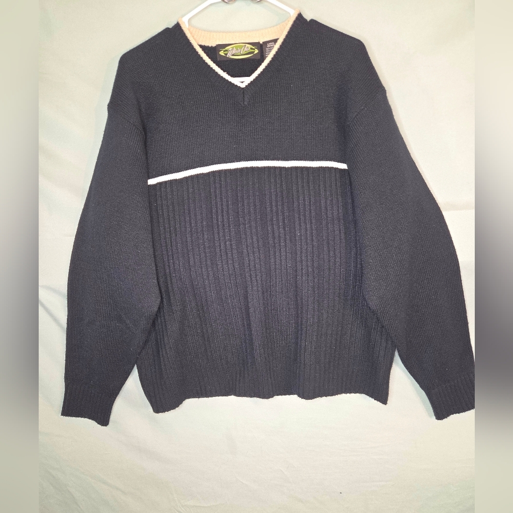 Vintage White Out V-Neck Acrylic Navy Blue Sweater Size L Retro Y2K 90's Ski